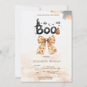 かわいい秋のカボチャの Bow Boo ベイビーシャワー 招待状