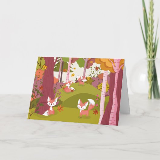 かわいい秋のキツネたち シーズンカード (正面)