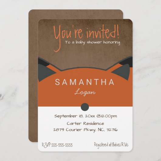 かわいい秋のキツネのベビーシャワーの招待状 招待状 (正面/裏面)