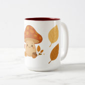 かわいい秋のキノコの居心地の良い葉 ツートーンマグカップ (正面右)