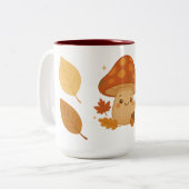 かわいい秋のキノコの居心地の良い葉 ツートーンマグカップ (正面左)