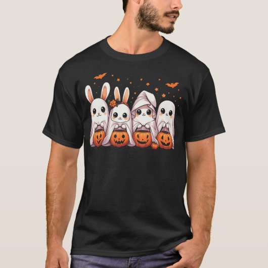 かわいい秋のゴーストバニーうさぎハロウィン衣装 Tシャツ (正面)
