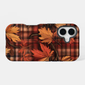 かわいい秋のチェック柄と紅葉 iPhone 16ケース (裏面横)