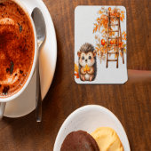 かわいい秋のハリネズミと収穫のはしごのイラスト スクエアペーパーコースター