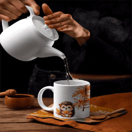 かわいい秋のハリネズミと収穫のはしごのイラスト マグカップ