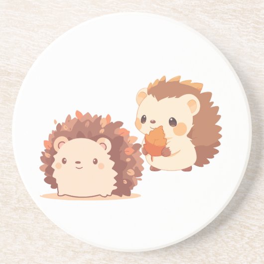 かわいい秋のハリネズミ – かわいい秋森林動物 コースター (正面)