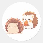 かわいい秋のハリネズミ – かわいい秋森林動物 ラウンドシール (正面)