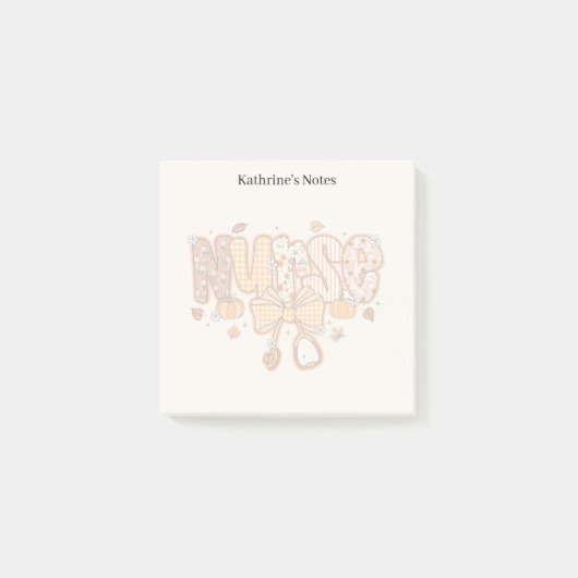 かわいい秋のパッチワークナース医療従事者 ポストイット (正面)