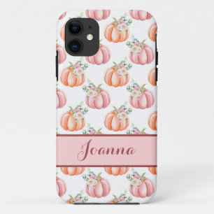 かわいい秋のピンクの水色カボチャパーソナライズされた iPhone 11 ケース
