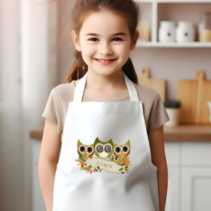 かわいい秋のフクパーソナライズされたロウ 子供用エプロン