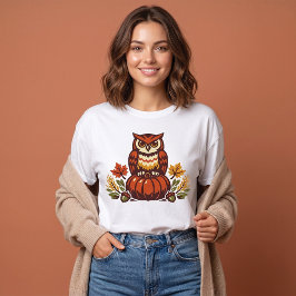 かわいい秋のフクロウのかぼちゃのサンクスギビングの秋 Tシャツ
