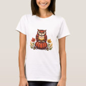 かわいい秋のフクロウのかぼちゃのサンクスギビングの秋 Tシャツ (正面)