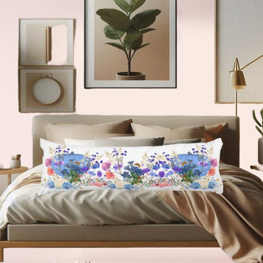 かわいい秋のポンプキンパステルブルーボタニカル水彩 ボディピロー