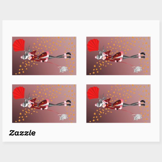 かわいい秋の冬のシーン犬とレディ 長方形シール (シート)