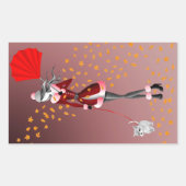 かわいい秋の冬のシーン犬とレディ 長方形シール (正面)