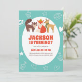 かわいい秋の動物キツネディアルーン子供の誕生日 招待状 (スタンド正面)