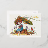 かわいい秋の女の子 箔シーズンポストカード (正面/裏面)