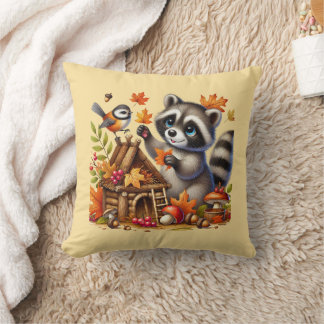 かわいい秋の季節のアライグマ クッション