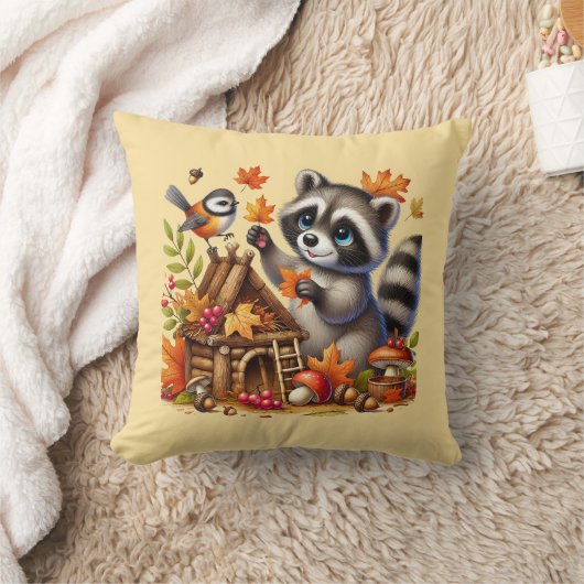 かわいい秋の季節のアライグマ クッション (ブランケット)