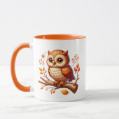 かわいい秋の季節のフクロウのモノグラム マグカップ (左)