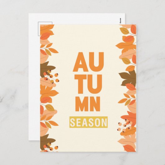 かわいい秋の季節葉と シーズンポストカード (正面/裏面)