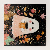 かわいい秋の幽霊とパンプキンコーヒー – 居心地の良い秋 ジグソーパズル (横)