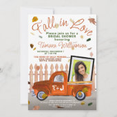 かわいい秋の愛の写真QRオレンジ色のトラックシャワー 招待状 (正面)