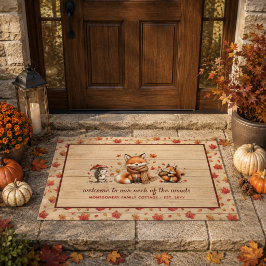 かわいい秋の森の動物たち　ラスティックで個性的なデザイン ドアマット