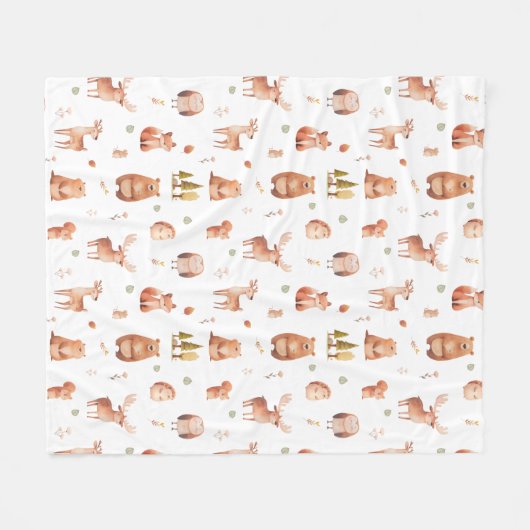 かわいい秋の森の動物子供部屋 フリースブランケット (正面(横))