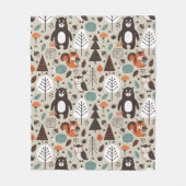 かわいい秋の森林動物パターン フリースブランケット (正面)