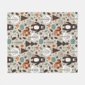 かわいい秋の森林動物パターン フリースブランケット (正面(横))