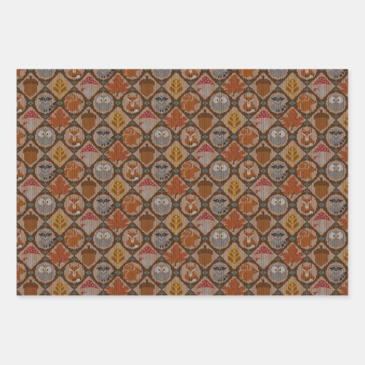 かわいい秋の森 ラッピングペーパーシート (正面)