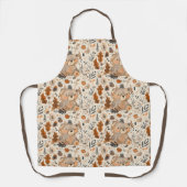 かわいい秋の熊と森の葉柄 エプロン (正面)