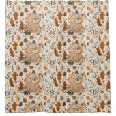 かわいい秋の熊と森の葉柄 シャワーカーテン (正面)