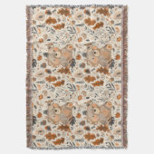 かわいい秋の熊と森の葉柄 スローブランケット (正面縦)