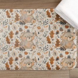 かわいい秋の熊と森の葉柄 バスマット