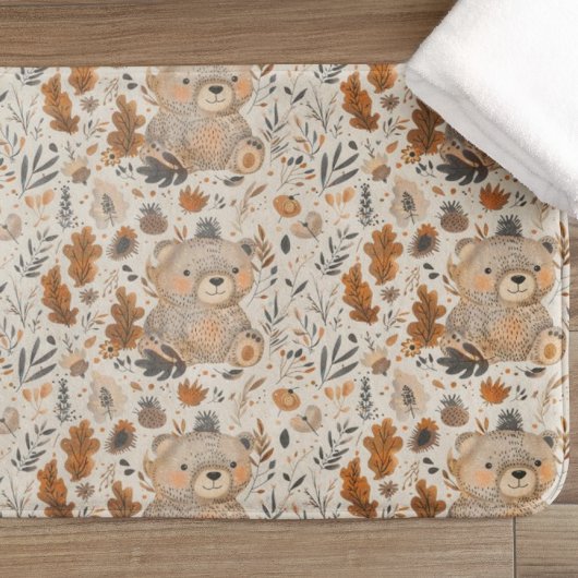 かわいい秋の熊と森の葉柄 バスマット