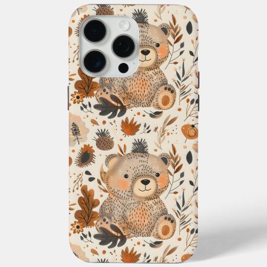 かわいい秋の熊と森の葉柄 Case-Mate iPhoneケース (裏面)