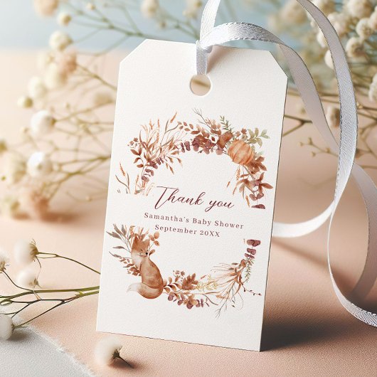 かわいい秋の狐とカボチャのベイビーシャワー ありがとう ギフトタグ