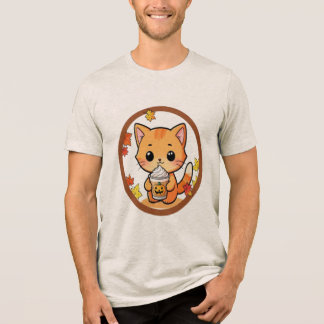 かわいい秋の猫とカボチャTシャツ トライブレンドTシャツ