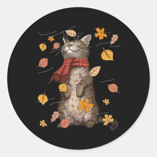 かわいい秋の猫秋ブリーズキットンティキャット恋人 ラウンドシール (正面)
