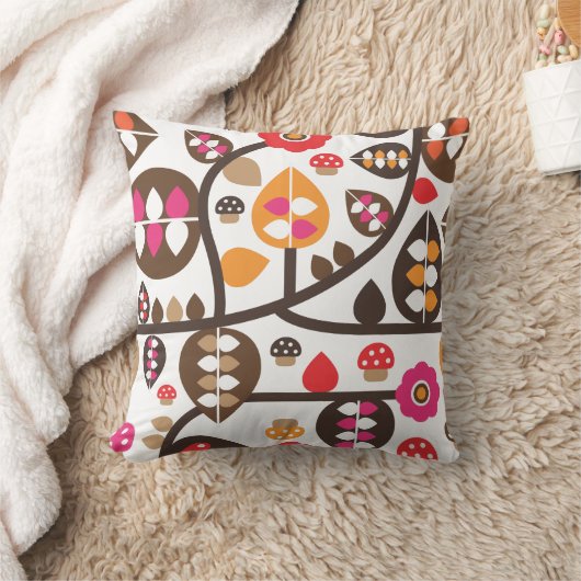 かわいい秋の花の葉のヒキガエルのレトロパターン クッション (ブランケット)