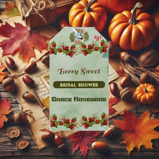 かわいい秋の落ち葉と実のウェディングシャワー ギフトタグ