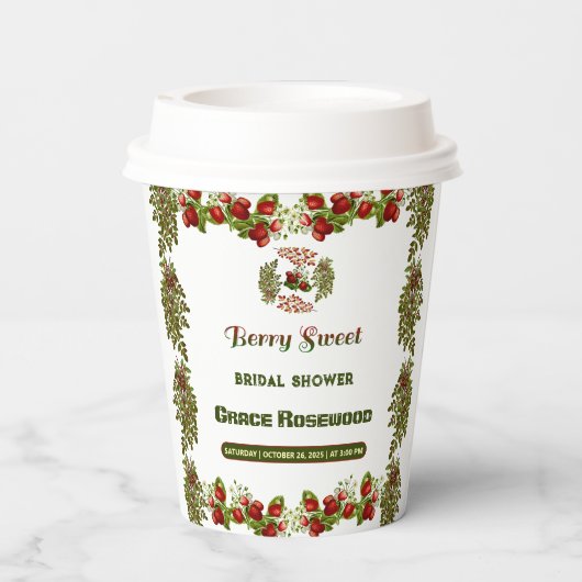 かわいい秋の落ち葉と実の甘いウェディングシャワーのお祝い 紙コップ (裏面)