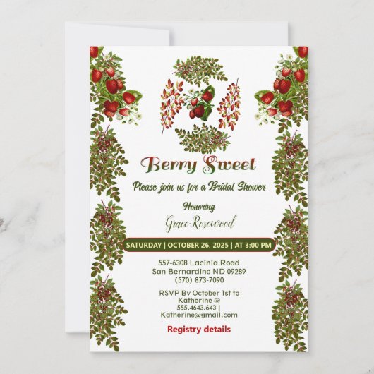かわいい秋の葉の秋のベリースウィートブライダルシャワー 招待状 (正面)