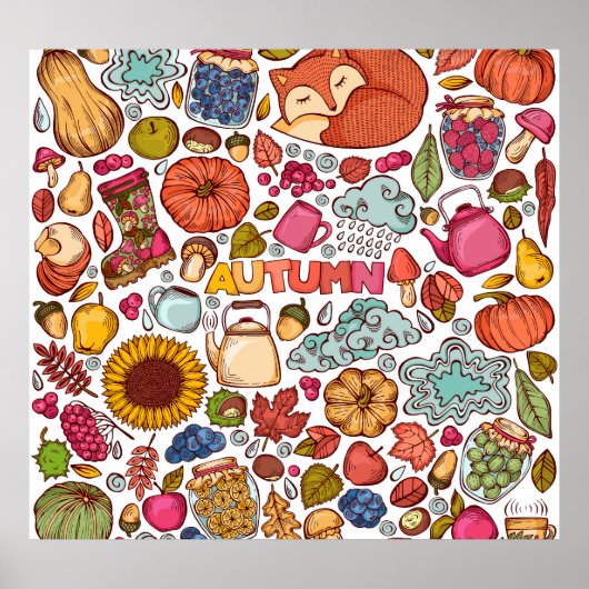 かわいい秋の要素ハンドドロー ポスター (正面)