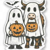 かわいい秋の高地の牛の幽霊のハロウィン 2 シール (正面)