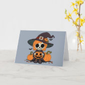 かわいい秋の魔女 カード (黄色い花)