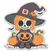 かわいい秋の魔女 シール (正面)