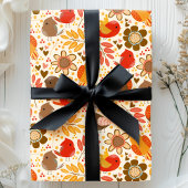 かわいい秋の鳥と葉 ラッピングペーパー